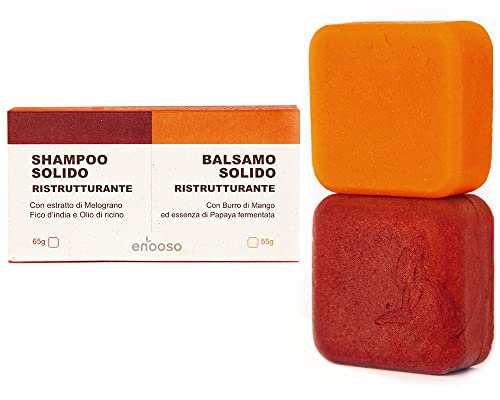 Enooso | Festes Shampoo und Conditioner Set - Bio Duschgel Ohne Seife Stück mit Granatapfel und Aloe | Mangobutter und Papaya- 100% Vegan & Plastikfrei - 120gr