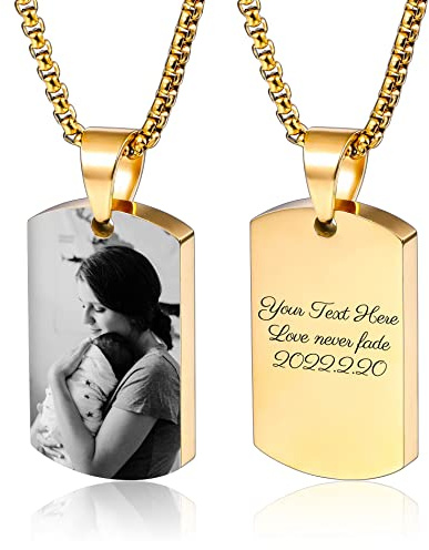 OTXIXTO Personalisierte Hundemarke Anhänger Urne Halskette Gravur Foto/Name/Datum/Kalender Angepasst für Männer Frauen Edelstahl Asche Andenken Einäscherung Schmuck Trichter Kit