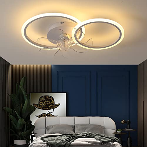 YUNZI Modern Deckenventilator mit Beleuchtung & Fernbedienung, Weiß LED Dimmbar Deckenleuchte mit Ventilator, Ventilator-Deckenleuchten für Schlafzimmer Wohnbereich, DC Umkehrbar Motor, 57CM