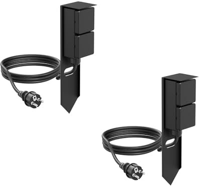 ledscom.de 2 Stück Garten Steckdosen-Säule PIWI mit Erdspieß und 2m Kabel für außen, IP44, 2-Fach, schwarz
