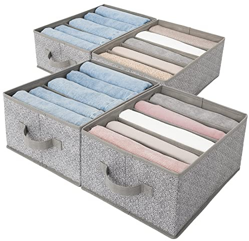 GRANNY SAYS Jeans Organizers, 4 Stück Hosen Organizer für Kleiderschrank, Grau Aufbewahrungsbox Kleiderschrank, Faltbare Schrank Organizer Kleidung Pullover Tshirt Organizer für Kleiderschrank | 5 Gitter-Zellen 7,1 cm breit, faltbar, stapelbar, eingenähter Griff, für Skinny Jeans & T-Shirts, Grau
