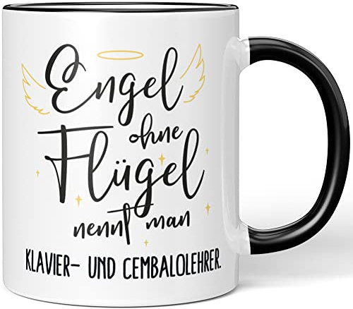 JUNIWORDS Tasse, Engel ohne Flügel nennt man Klavier- und Cembalolehrer, Schwarz (5169900)