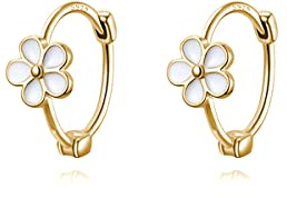 Reffeer 925 Sterling Silber Gänseblümchen-Creolen für Damen, kleine Huggie-Ohrringe, Blumen-Ohrringe, Creolen