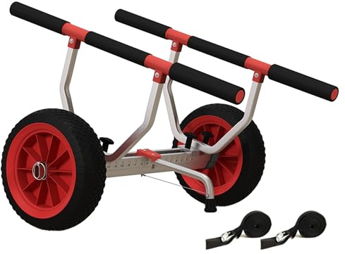 SPORTNOW Chariot de Transport pour Kayak, Stand-up Paddle, canoë avec Largeur réglable, Grandes Roues et Cadre en Aluminium - 2 Sangles fournies Noir Rouge