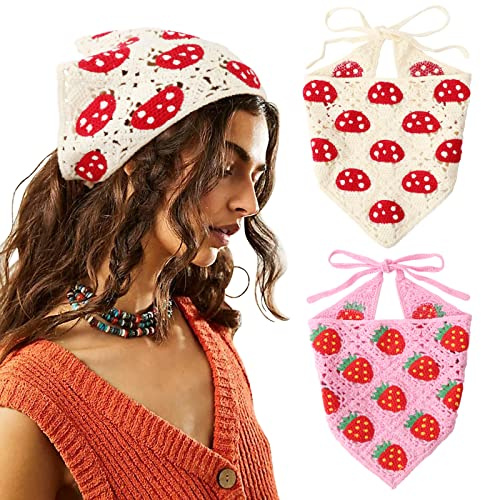 DRESHOW 2 Stück Damen Boho Stirnbänder Dreieck Kopftücher Bandanas Turban Krawatte Haarbänder Elastisches Haarschal für Damen und Mädchen