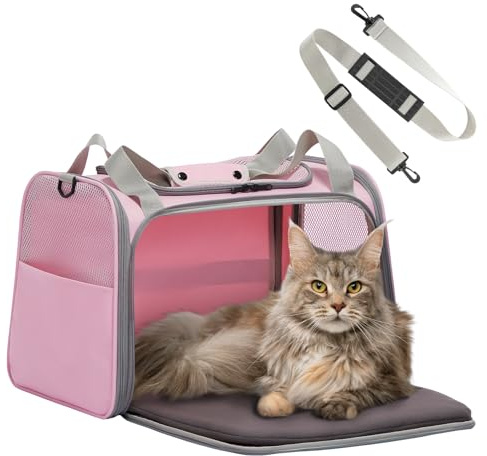 Petsfit Transportbox Katze kleine Hunde leicht Hundetasche für kleine Hunde Katzen Transporttasche Hundetragetasche,Hunde Tragetasche Hund mit Schutzgurt & erweiterbare Matte, L/Rosa