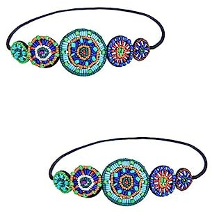 FRCOLOR 2stücke Beaded Haarband Für Damen Elastisches Vintage-haaraccessoire Mit Strass Für Hochzeiten Partys Und Tägliche Abnutzung Farbige Runde Kreise Leicht Und Zu Tragen