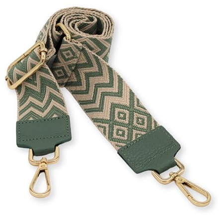 Brise Art Taschengurt, 5 cm Breit, Verstellbarer Schultergurt 80-130 cm | Taschenriemen aus Polyesterstoff & Leder, 360° drehbare Metallkarabiner in Gold