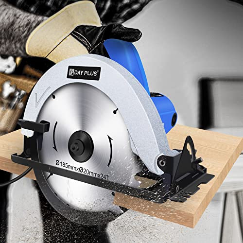 Electric Circular Saw Heavy Duty Wood Metal DIY Cutting 3000W Blade Power Tools 0 to 45° Bevel Angle, 180mm Saw Blade, Max Cutting Depth 55mm, Ideal for Wood, Plastic, Soft Metal