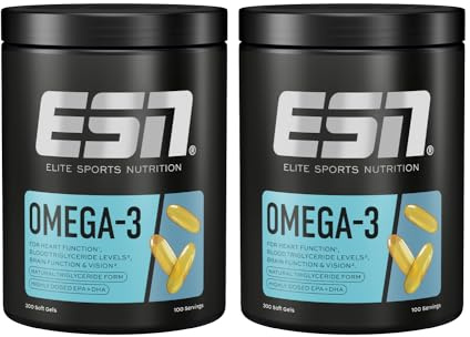 ESN Super Omega-3, 2 x 300 Kapseln | Hochdosiert Fischöl mit 400 mg EPA und 300 mg DHA pro Kapsel