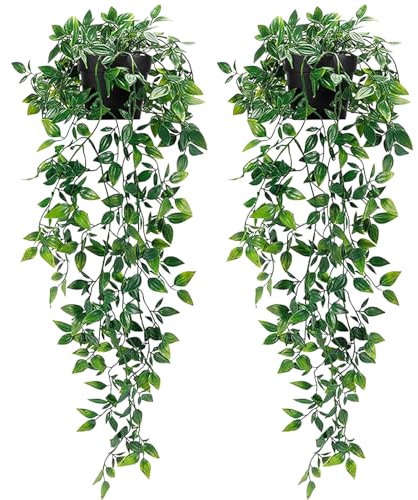 INSANYJ 2 Stück Kunstpflanze, Hängepflanze Künstlich mit Töpfen, Efeu Künstlich Blätter 85cm Lang, Künstliche Pflanzen Plastik Pflanze Mandala für Wohnzimmer Deko und Zimmer Tischdeko