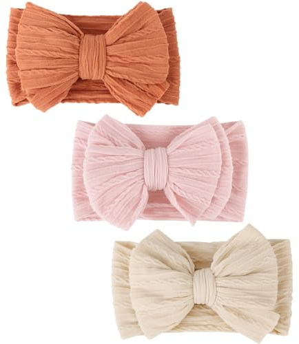 DRESHOW 3 Paket Nylonpannband för Nyfödda Babyflickor och Småbarn Hårband och Rosetter Hårtillbehör