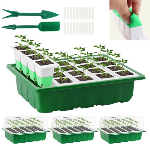 Sondiko Seed Starter Tray with Soft Silicone Cells, 80 Cells Seedling Trays Seed Startering Kit, 4 Pack Plant Starter Trays with Humidity Dome, Base Mini Greenhouse Germination Kit