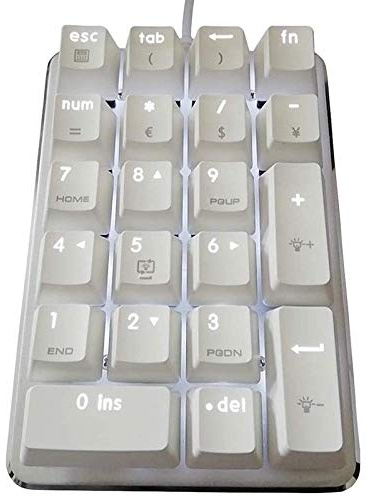 Rfeeuubft Mechanischer Ziffernblock mit 21 Tasten, weiße Hintergrundbeleuchtung, mit Kirschblauen Schaltern für Notebook, Desktop-PC