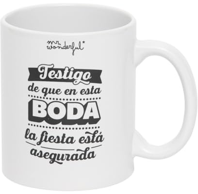 Mr. Wonderful - Taza Iconic 'Testigo de Que en Esta Boda la Fiesta Está Asegurada' - Cerámica Original para Regalar Con Mensaje