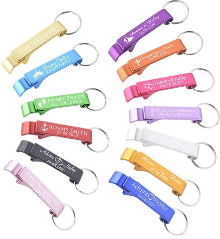 WOMB Llavero abrebotellas personalizado grabado para recuerdos de boda, cervecería, hotel, restaurante, logotipo, fiesta, regalo privado, bautismo (30 unidades)