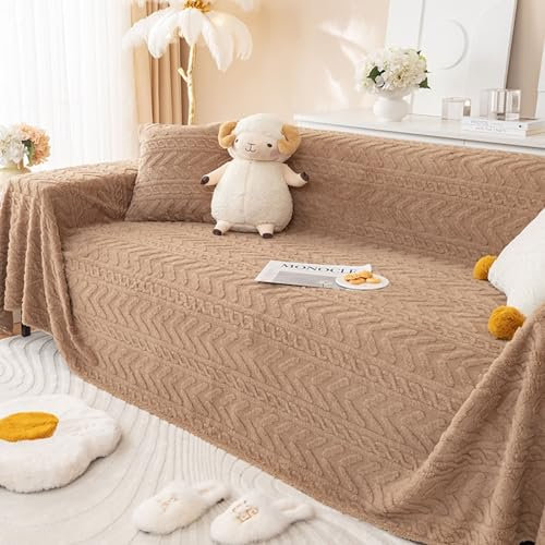 AMDXD Sofabezug, Einfarbig Muster Sofahusse Ecksofa, Wohnzimmer Sessel Hunde Haustiere Sesselbezug in Plüsch Möbelschutz-Sofabezüge - 180x130CM, Braun
