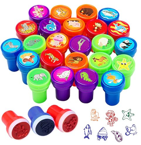 Yolistar 26 Stück Stempel für Kinder, Mehrfarbige Tiere Stempelset, Selbstfärbend, Kleine Geschenke Mitgebsel Kindergeburtstag, Klassenzimmer Belohnungen, Geschenktütenfüller