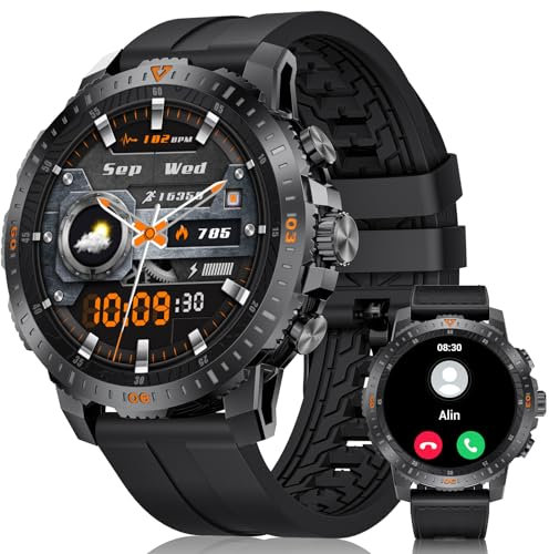 Montre Connectée Homme avec Appel 1,43'' Amoled Smartwatch Homme,120+ Modes Sportifs,24/7 Moniteur de Fréquence Cardiaque et Sommeil,500mAh Batterie,IP68 Étanche,pour Android iOS(Silicone)