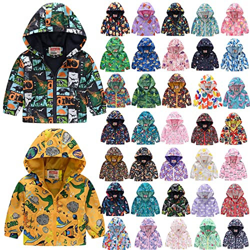 Regenjacke Kinder Dünne Cartoon Dinosaurier Regenbogen Tarnung Übergangsjacke Kinder Winterjacke Jungen Wanderjacke Softshelljacke Kinder Baby Jungen Mädchen Regenmantel Winddichte Windbreaker Jacke