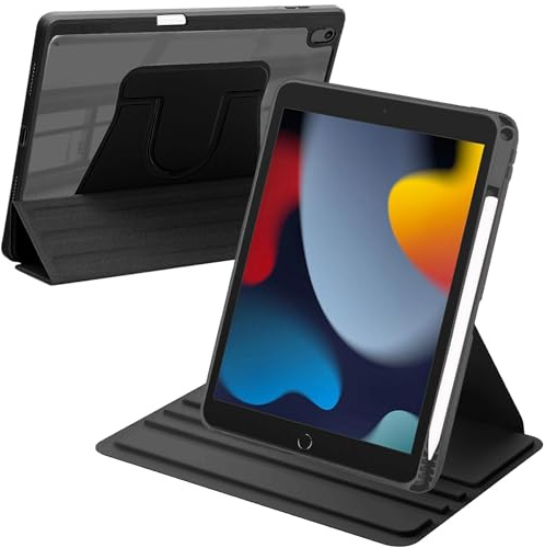 Rotante Custodia Compatibile con iPad 10.2 Pollici (9a/8a/7a Generazione, 2021/2020/2019) / iPad Air 10.5 2019 / iPad Pro 10.5 2017, con Portapenne, Auto Svegliati/Sonno, Nero