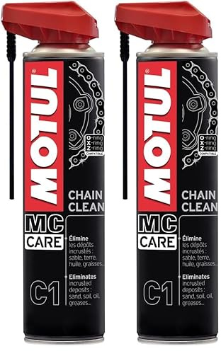 Motul - Nettoyant Chaîne Moto Aérosol - Dégraissant Extrême Pour Motos Routières et Tout-Terrain - Compatible O-RING, X-RING, Z-RING - Évaporation Très Rapide - MC Care Chain Clean C1-400 ml