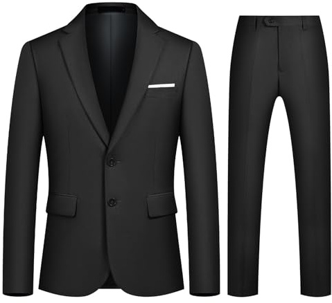 Autsel Mens Suits 2 Piece Slim Fit Two Buttons Business Wedding Formal Dinner Tuxedo Classic Suit Blazer Trousers Black XS