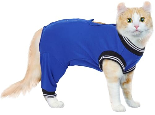 PUMYPOREITY Body Gatto Post Operatorio Sterilizzazione, Tuta per Recupero Gatto Tutina Cane Post Operatoria Sterilizzazione(Blu Reale, XL)