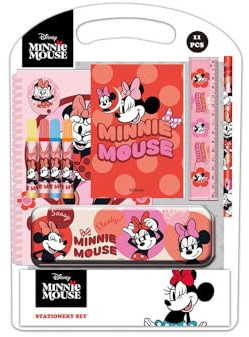 MINNIE MOUSE NAIVE - skrivset, presentfodral, metallfodral, pennfodral, barnfodral, bekvämt och mångsidigt, kvalitet och styrka, 27 x 3 x 37,5 cm, Ljusrosa, M, Avslappnad