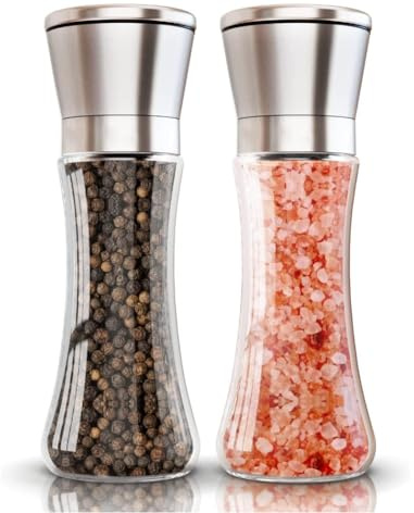 Set di 2 macinini per sale e pepe, in acciaio inox, con grana regolabile, per spezie e semi, adatti per casa, cucina, esterno (senza sale e pepe) (grande)