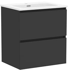 Baikal Mobile da bagno Klay. Mobile montato. 2 cassetti sospesi con lavandino. Armadio da bagno. Lavabo Ceramico. 60 cm nero.