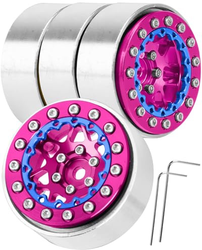 hopsupRC for 1/24 1/18 SCX24 FCX24 TRX4M RC Crawler Car,1.3 RC Tires Wheel Rim,Aluminum RC Truck Tires Wheels Rims,1.3 Beadlock Wheel Rims Heavy Duty Rim (4PCS) Pink