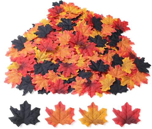 YUYWWAN 200pcs Hojas de Otoño, Adornos Otoñales de Arce Simulado, Hojas de Otoño Artificiales de Colores Mezclados, Hojas de Arce Artificiales, para DIY Decoración Otoñal Fotografía Thanksgiving (B)