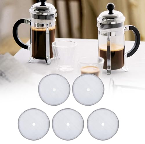 5 Filtros Acero Inox 150 Micras Prensa Francesa, Reutilizables Compatibles Cafeteras 600ml Malla, Extracción Equilibrada de Aromas