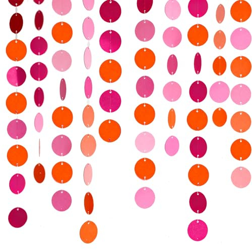 We Moment Zone 52 Ft Rosa Orange Papier Circle Dots Garland,6 Stücke Hängende Runde Garland für Geburtstag Hochzeit Baby Shower Party Deko
