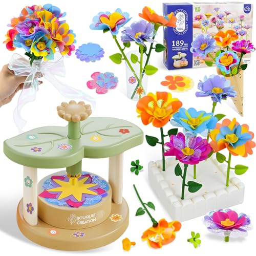 PATEMZON Blumenpresse Kinder, DIY Blumen Bastelset, Blumen Bastelset mit Blumenständer, Vase, Aufkleber, Geschenkpapier, Blumengarten Spielzeug, Basteln Geschenke für Mädchen ab 3 4 5