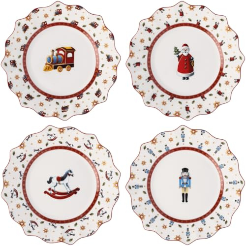 Villeroy & Boch - Toy's Delight Jubiläums-Teller Set 4 Teilig Bunt, Weihnachten, Teller Set für 4 Personen, Essteller, Frühstücksteller, Weihnachtsmotiv, Weihnachtsgeschirr, Premium Porzellan