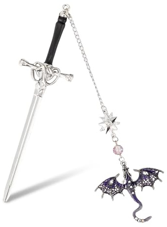 Lesezeichen Metall Fantasy mit Drachenschwert, Personalisiertes im Vintage-Stil, Leuchtendes Lesezeichen Personalisiert für Buchliebhaber, Einzigartiges Geschenk (Lila)