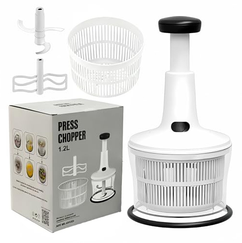 Xkzhrr Trita Cipolla,1200ML Trita Verdure Manuale,Press Chopper,Manuale Tritaverdure,Con cestello di scarico supplementare 1 Agitatore,Taglio di Cipolla Manuale (Bianco)