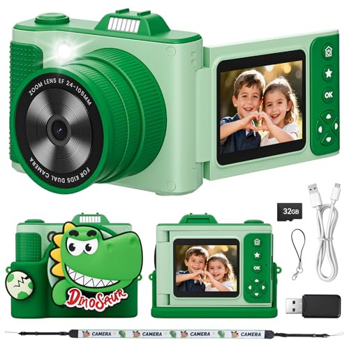 Myvia Kids Digital Camera for Girls Boys Age 3-10, My First Camera, 1080P HD Video, Toddler Camera Easy to Use, Shockproof Durable, Toys Gift for Kids Birthday Christmas with 32GB SD Card-Green
