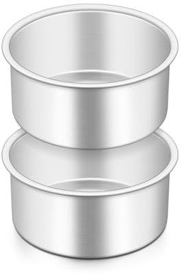 HaWare Mini Cake Tin Set of 2, 4 inch Stainless Steel Round Baking Pan, Birthday Wedding Layer Cake Tin for Baking Roasting Serving, Healthy & Non-Toxic, Mirror Polished & Dishwasher Safe (10cm)