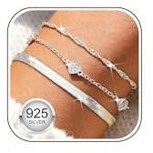 Adramata 3 Pcs Armband Damen Silber 925 Stapelbar Armbänder Set Verstellbare Armkette Schlangenkette Armbänder für Frauen Damen Silber Armband Schmuck mit Geschenkbox