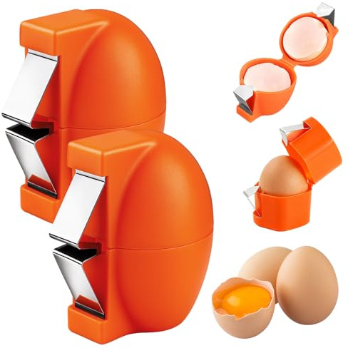 2Pcs Egg Shell Opener, Stainless Steel Eggs Cutter Eggs Cracker Tool, Eggs Separator Tools for Raw and Hard Boiled Eggs Peeler Shell Remover Kitchen Gadgets (Orange)