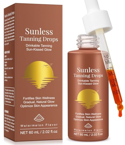 Sunless Tanning Drops To Drink – Drinkable Sunless Tanning Drops, Oral Moisturizing Bronzing Tanner for Face & Body, Sun-Kissed Glow for All Skin, Gradual Natural Tanning Liquid (1 Pack)