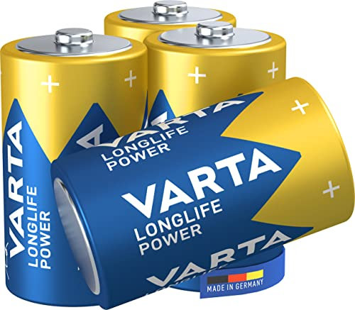 VARTA Batterien D Mono, 4 Stück, Longlife Power, Alkaline, 1,5V, ideal für Spielzeug, Funkmaus, Taschenlampen, Made in Germany