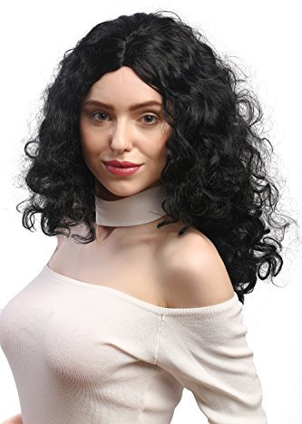 WIG ME UP- 3072-P103 Peluca señoras Carnaval, Super rizos voluminosos, Raya Medio, Negras 55 cm