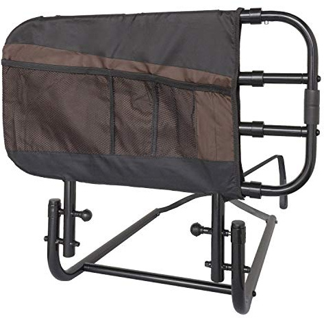 Stander EZ Adjust Bed Rail, Adjustable Senior Bedrail and Safety Assist Railing for Elderly Adults with Organizer Pouch, ASTM Safety Approved Guard-Rail, Black