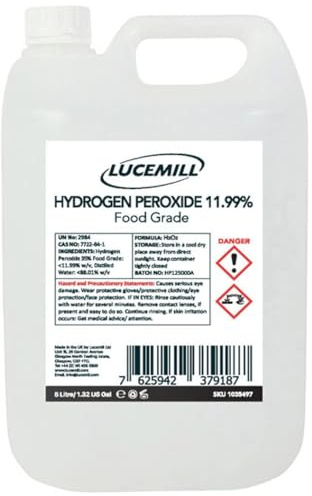 Lucemill Hydrogen Peroxide 11.99% Food Grade I 5 Litre I Liquid Hydrogen Peroxide Food Grade I Unstabilised I Eco Friendly I Additive Free