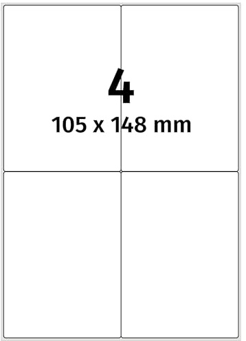 Labelident Laserdrucker Etiketten auf A4 Bogen, weiß - 105 x 148 mm - 400 Papier Aufkleber auf 100 Blatt, ablösbare Universal Klebe-Etiketten, matt