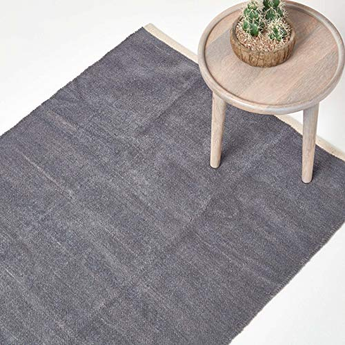 Homescapes waschbarer Chenille Teppich/Bettvorleger 90 x 150 cm handgewebt aus 100% Baumwolle, grau/dunkelgrau